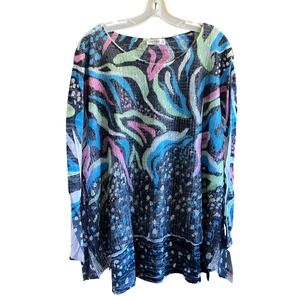 Jess & Jane 3X "Lush" Tunic Top Colorful Print Long Sleeve Made in USA 3X